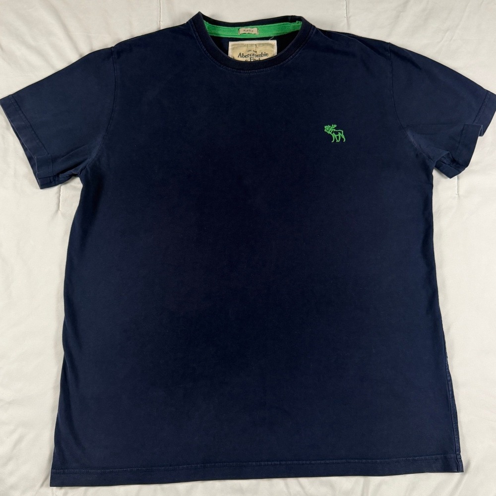 Abercrombie & Fitch Kids XXL Navy‎ Blue Muscle Fit T-Shirt Green Moose Logo
